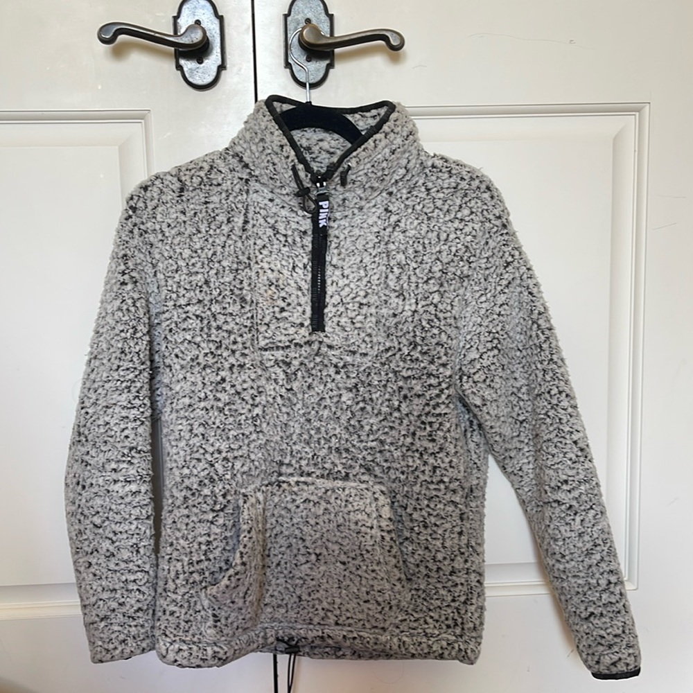 PINK gray fuzzy quarter zip🩶